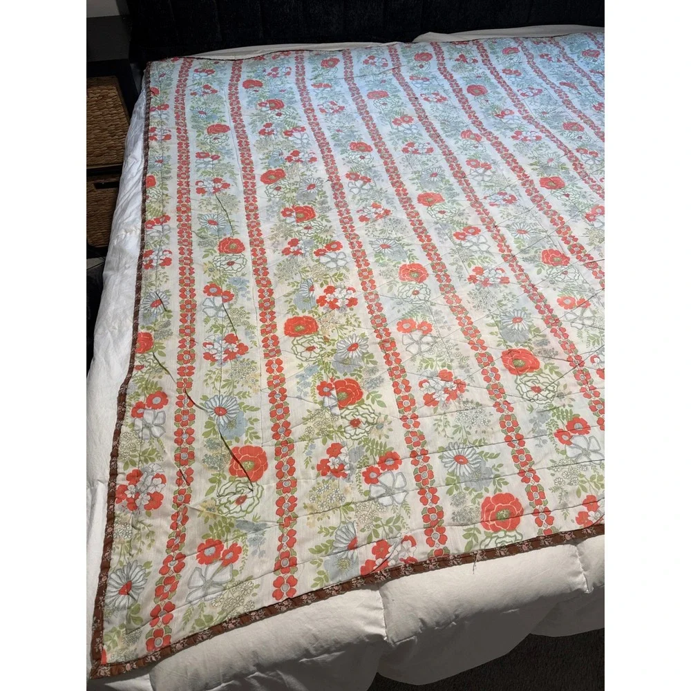 Antique Handmade Reversible Triangle Patchwork Quilt Cotton Geometric 74x72